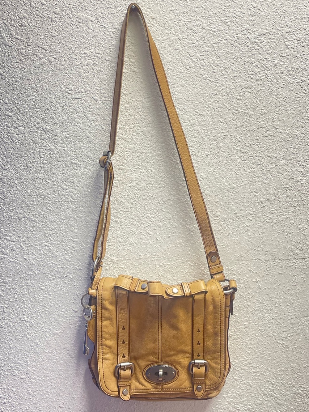 Fossil Mustard Yellow Leather Crossbody Bag
